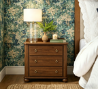 Vintage Nightstand with Backguard & Built-in Power Outlet – Three Drawers