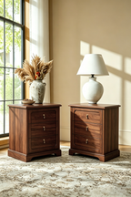 Vintage Mid-Century Nightstand with Charging Station – Three Drawers & Marble-Look Top