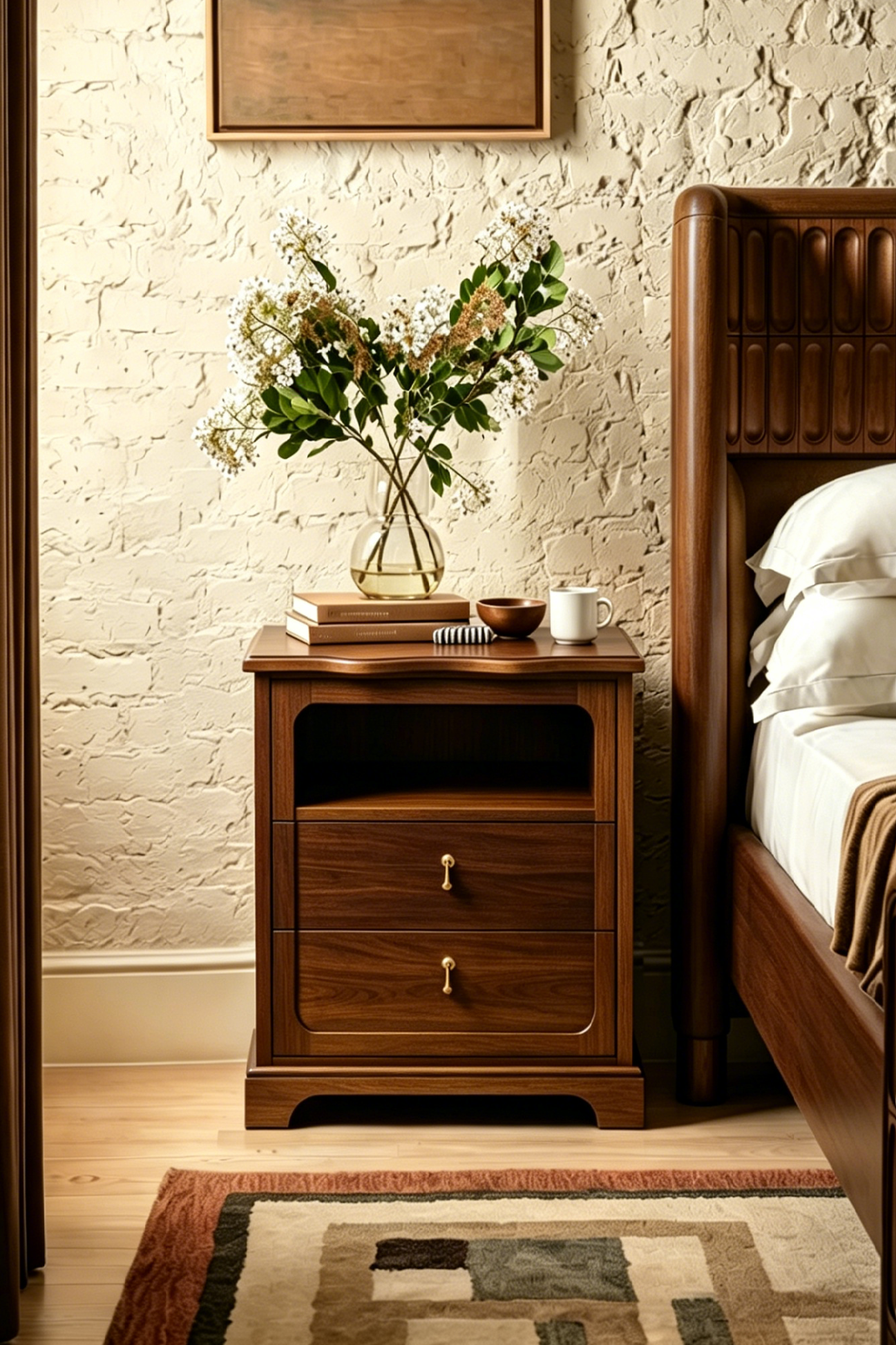 Vintage Wooden Nightstand with Fluted Texture