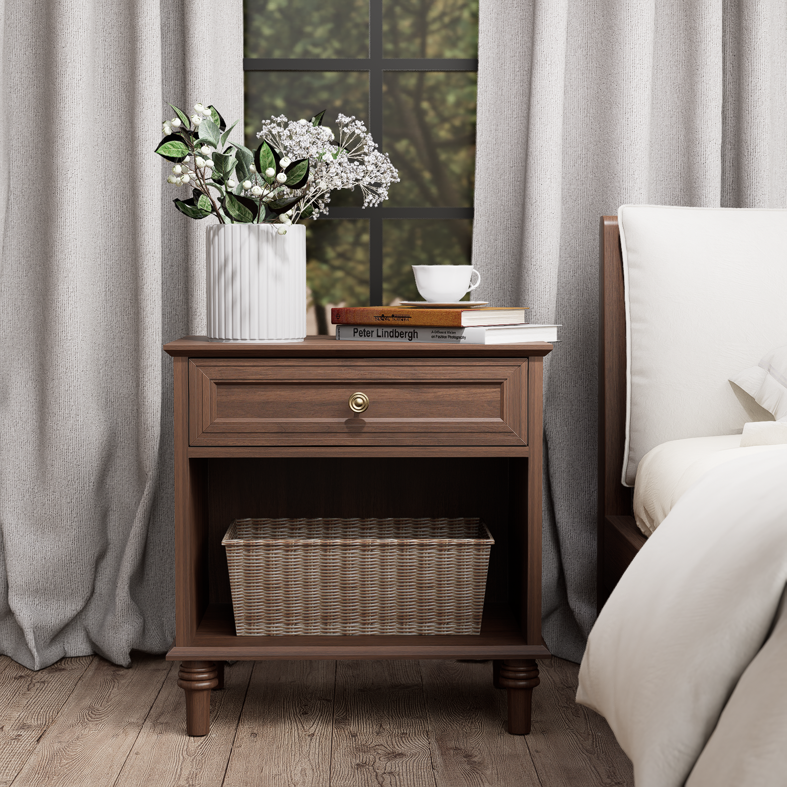 Vintage Nightstand with Backguard