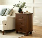 Vintage Wooden Nightstand with Fluted Texture, 3 Drawers and Charging Outlet
