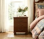 Vintage Wooden Nightstand with Fluted Texture, 3 Drawers and Charging Outlet