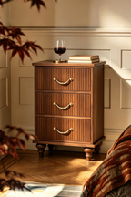 Vintage Wooden Nightstand with Fluted Texture