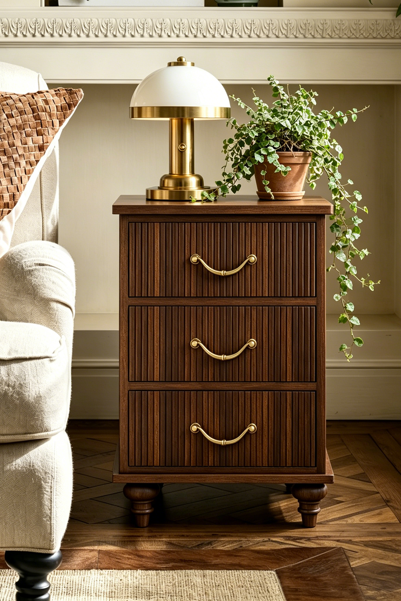 Vintage Wooden Nightstand with Fluted Texture