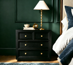 Extra Large Wooden Nightstand with Waffle Pattern Drawer Fronts, 3 Drawers and Charging Outlet, Fits Any Home Style