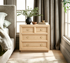 Extra Large Wooden Nightstand with Waffle Pattern Drawer Fronts, 3 Drawers and Charging Outlet, Fits Any Home Style