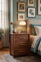 Modern Wooden Nightstand with Round Corners, 3 Drawers and Charging Outlet, Fits Any Home Style