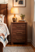 Modern Wooden Nightstand with Round Corners, 3 Drawers and Charging Outlet, Fits Any Home Style