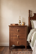 Vintage Wooden Nightstand with Curved Base Accent & Fluted Panel Under Top, 3 Drawers and Charging Outlet, Fits Any Home Style