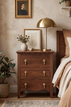 Vintage Wooden Nightstand with Curved Base Accent & Fluted Panel Under Top, 3 Drawers and Charging Outlet, Fits Any Home Style