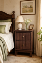 Textured 2-Drawer Bedside Nightstand | Modern Wooden Cabinet with Vertical Groove Detailing
