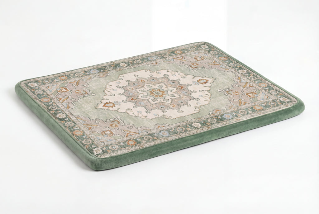Large Dog Bed - Vintage Oriental Floral Design, Washable Cover, Non-Slip Crate & Home Use