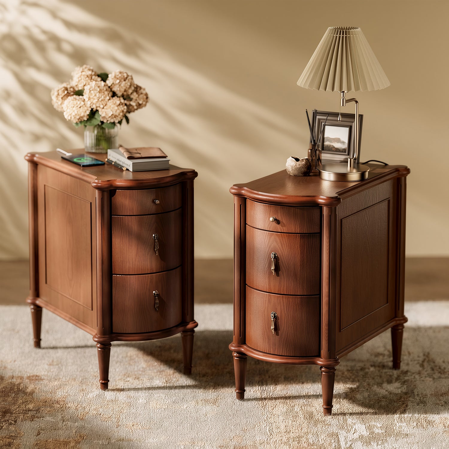 Curved Front Vintage Bedside Table