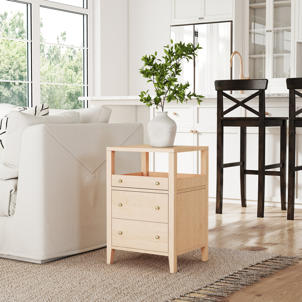Modern Farmhouse Nightstand with a Pull-Out Shelf and CPAP-Friendly Design