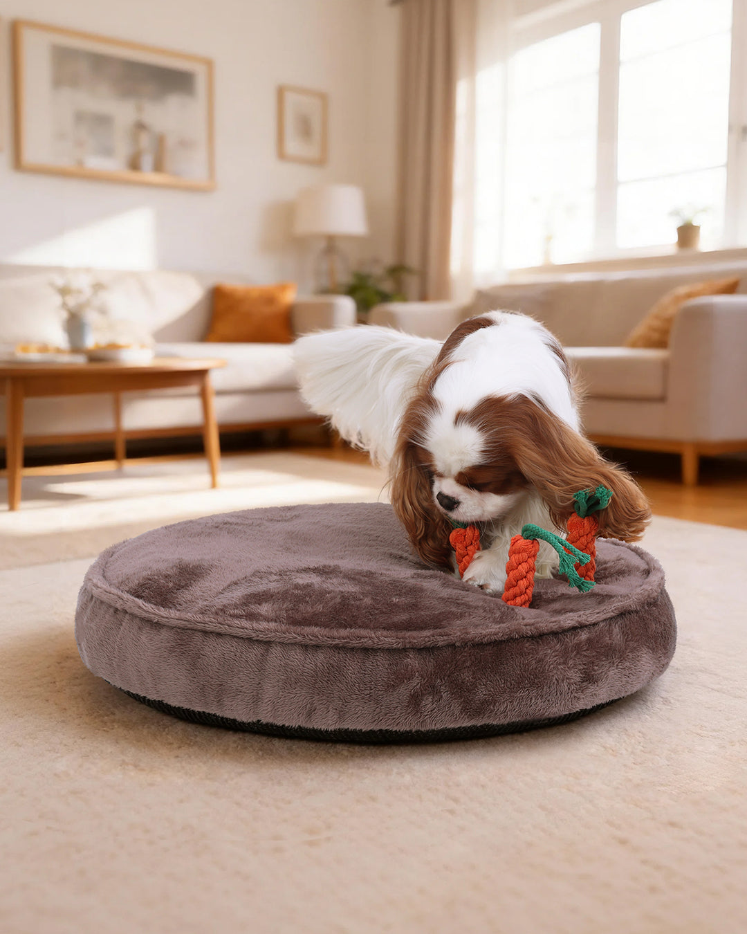 Puppy dog bed with 3 carrot chew toys