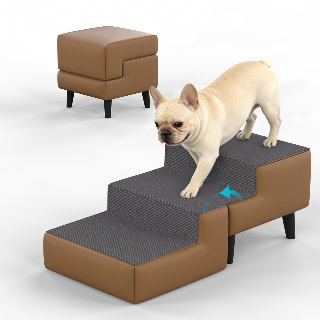 2-in-1 Foldable Dog Stairs for Couch and Bed , Multi-Functional Dog Stairs for Small Dogs, Wooden  Pet Steps Convert to Furniture Ottoman