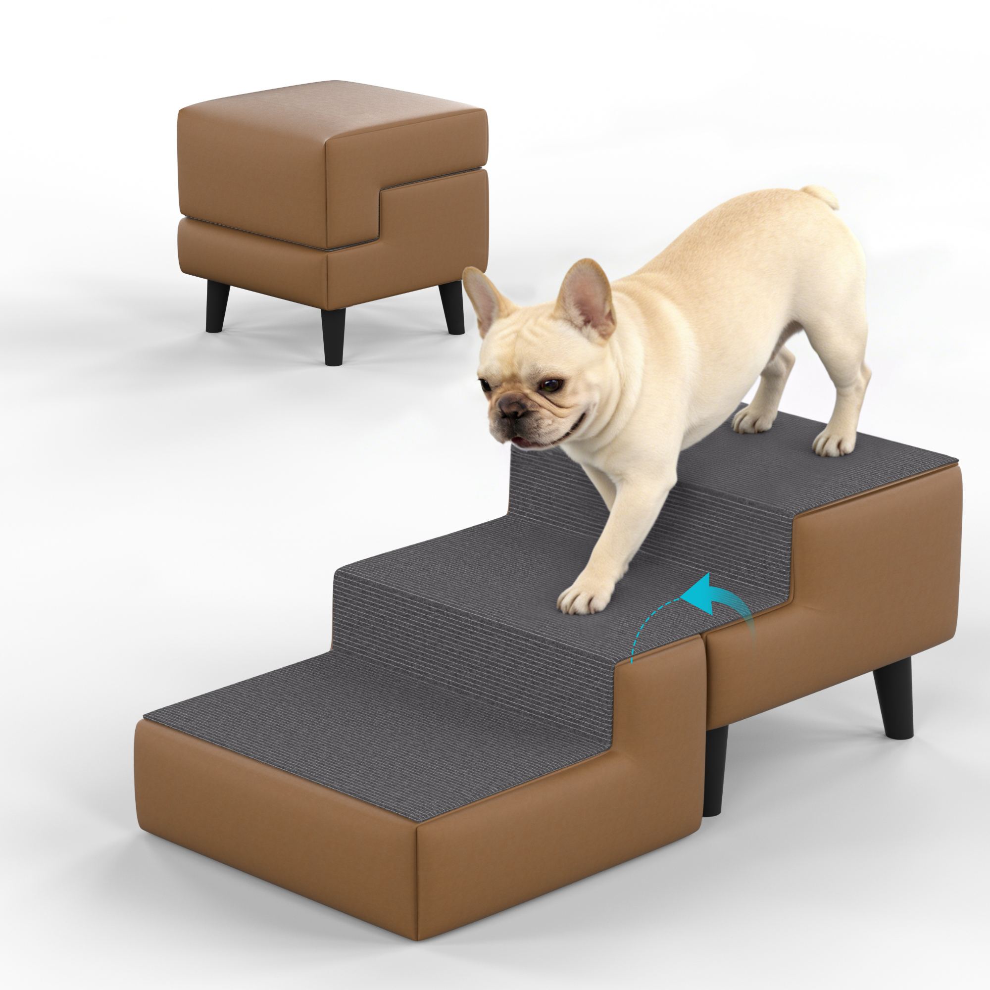 2-in-1 Foldable Dog Stairs for Couch and Bed , Multi-Functional Dog Stairs for Small Dogs, Wooden  Pet Steps Convert to Furniture Ottoman