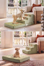 Foldable Floral Dog Stairs for Small Dogs | 2-in-1 Non-Slip Pet Steps & Rest Mat, Joint-Safe Pet Ramp for High Beds