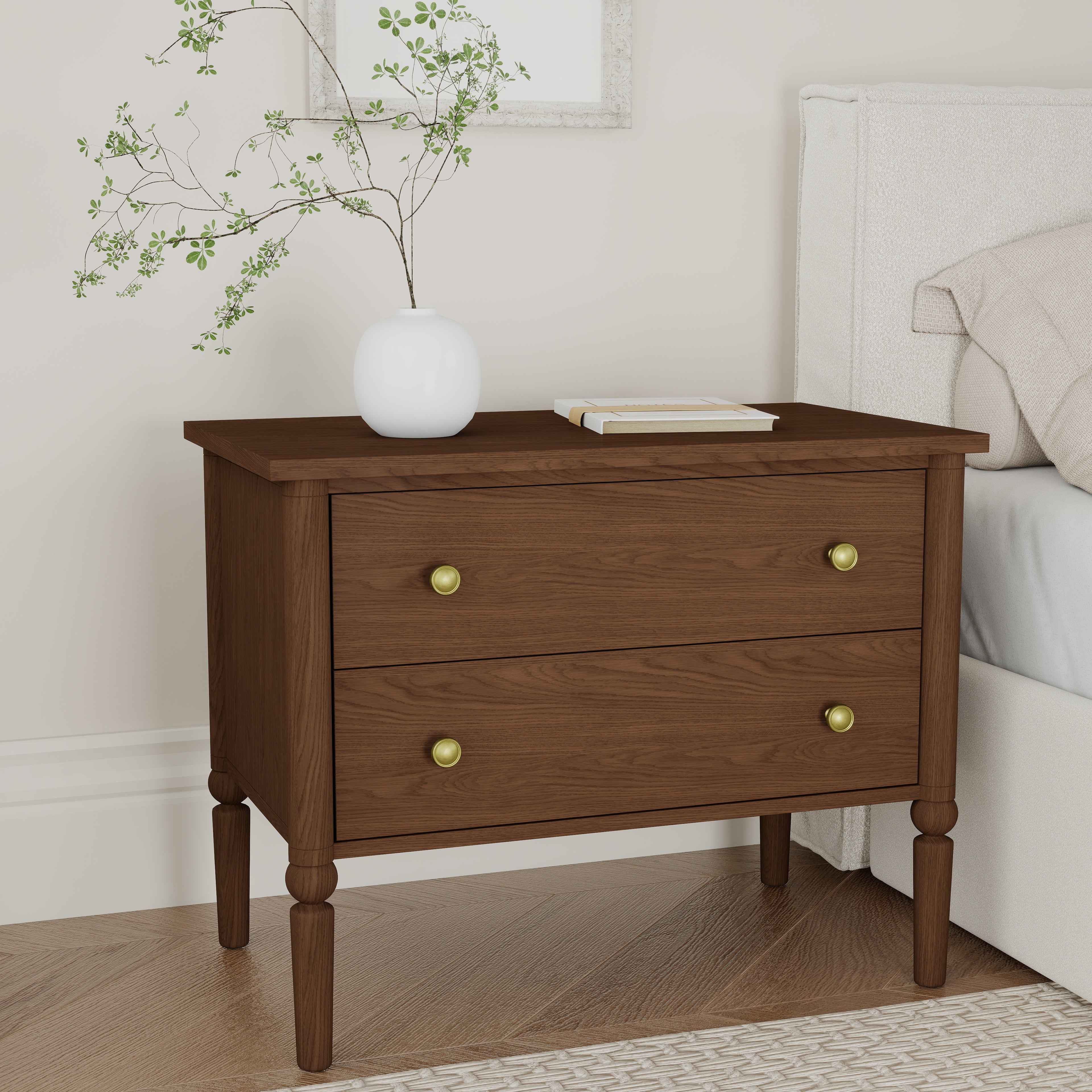 Lumière Antique 2-Drawer Nightstand with Charging