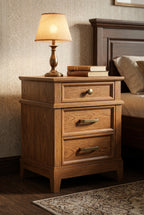 Vintage Tiered 3-Drawer Wooden Nightstand | Traditional Bedside Cabinet with Mixed Hardware & Distressed Finish