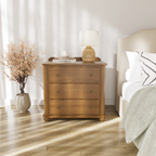 Vintage Nightstand with Backguard & Built-in Power Outlet – Three Drawers