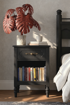 Vintage Farmhouse Bedside Table with Ornate Hardware