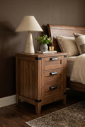 Rustic Industrial 3-Drawer Wooden Nightstand | Farmhouse Bedside Cabinet with Metal Accents & Black Handles