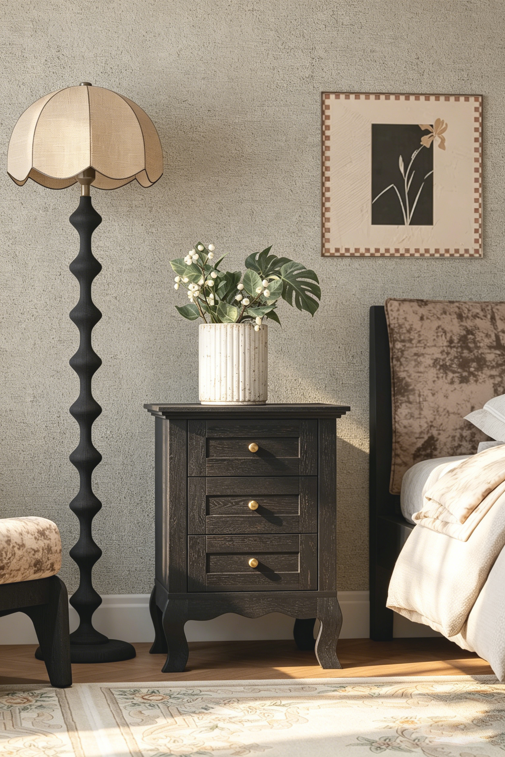 Curved Leg Vintage Bedside Table