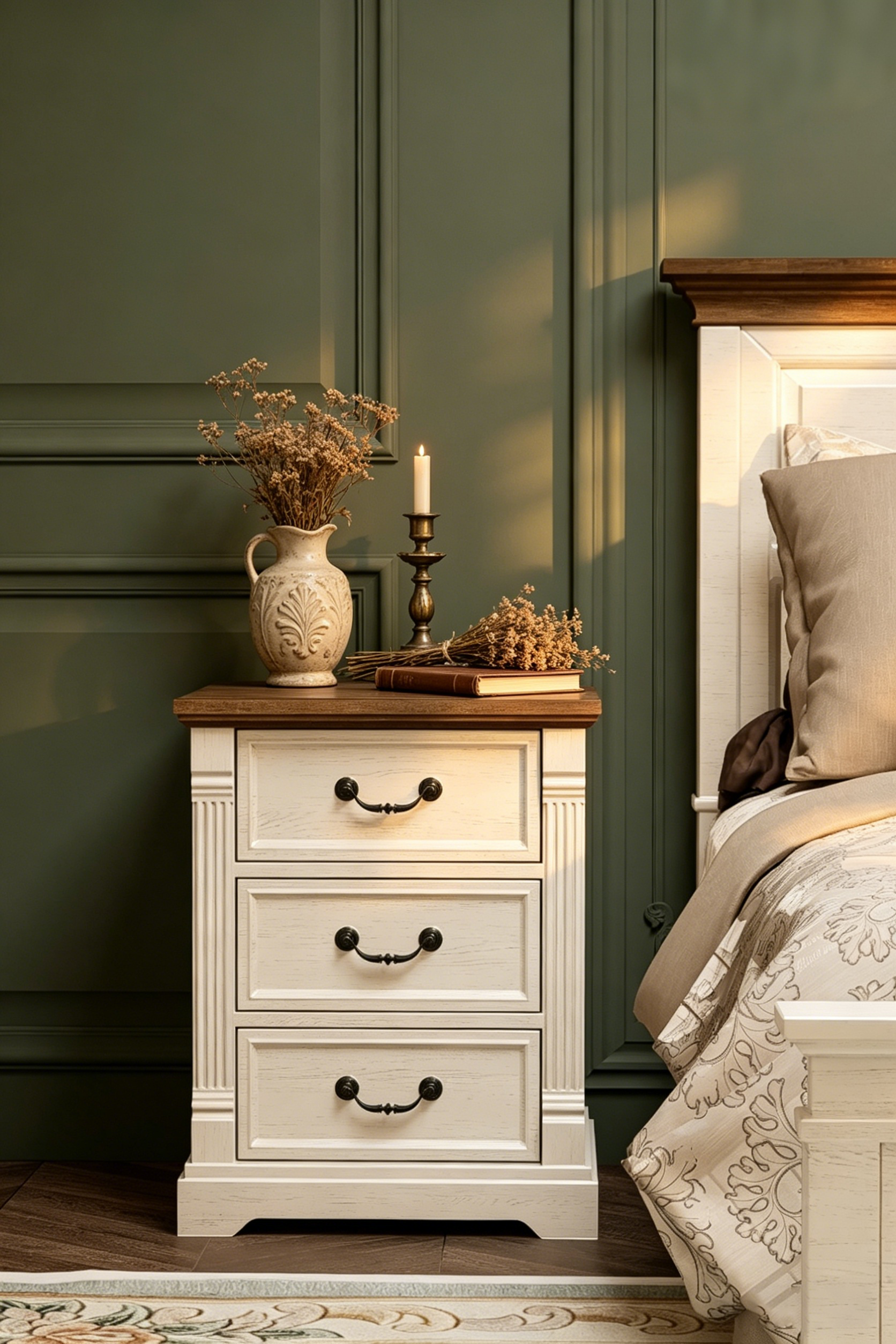 Farmhouse 3-Drawer Nightstand with Solid Wood Top - Versatile Bedroom Storage Cabinet