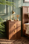 Modern Fluted 4-Drawer Wooden Nightstand | Vintage Style Storage Cabinet for Bedroom, Solid Wood Veneer
