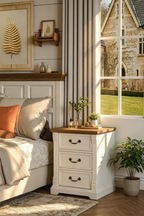 Farmhouse 3-Drawer Nightstand with Solid Wood Top - Versatile Bedroom Storage Cabinet