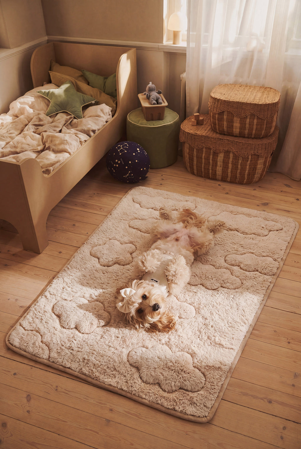 KSIIA Cloud Quilted Plush Pet Mat | Ultra Soft Non-Slip Floor Bed for Small & Medium Dogs/Cats, Washable