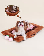 KSIIA 2-in-1 Snuffle Dog Bed – Washable Plush Crate Mat with Removable Foraging Top