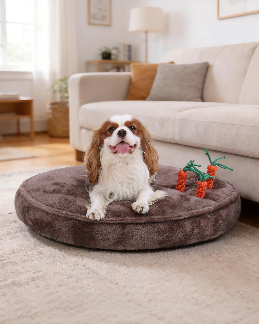 Puppy dog bed with 3 carrot chew toys