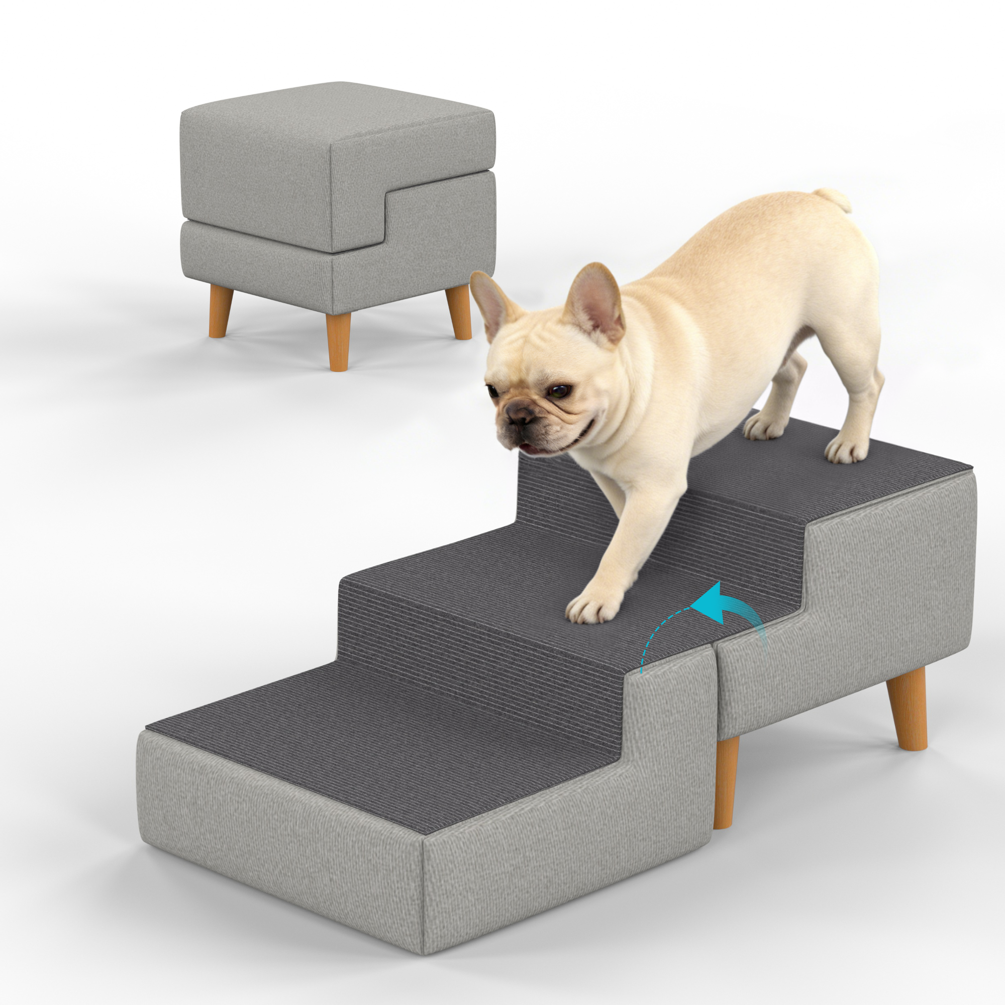 2-in-1 Foldable Dog Stairs for Couch and Bed , Multi-Functional Dog Stairs for Small Dogs, Wooden  Pet Steps Convert to Furniture Ottoman