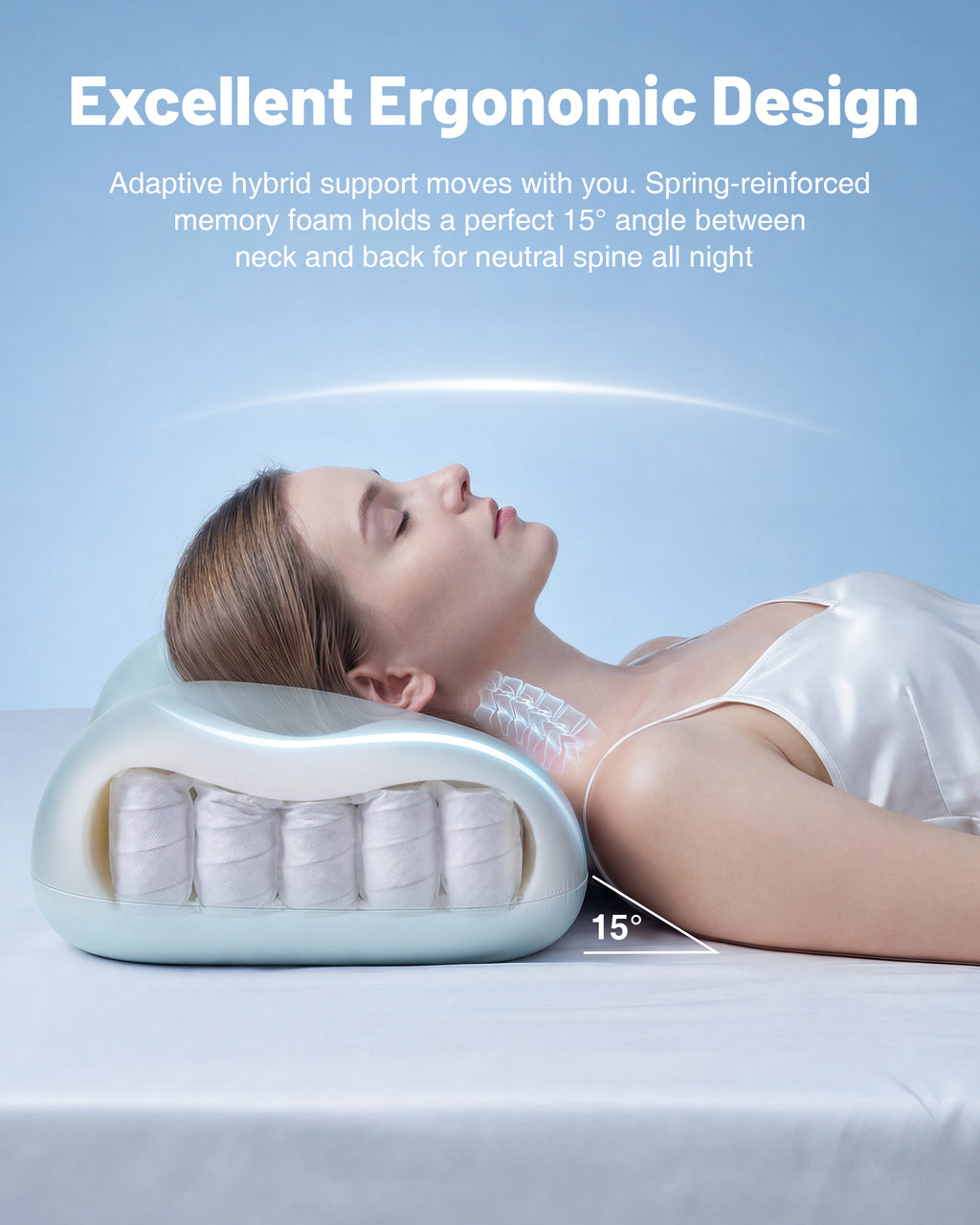 Zero-Pressure Cooling Memory Foam Pillow | Ergonomic Cloud Pillow with Breathable Cover