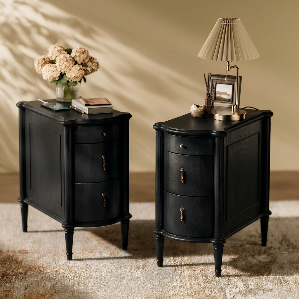 Curved Front Vintage Bedside Table