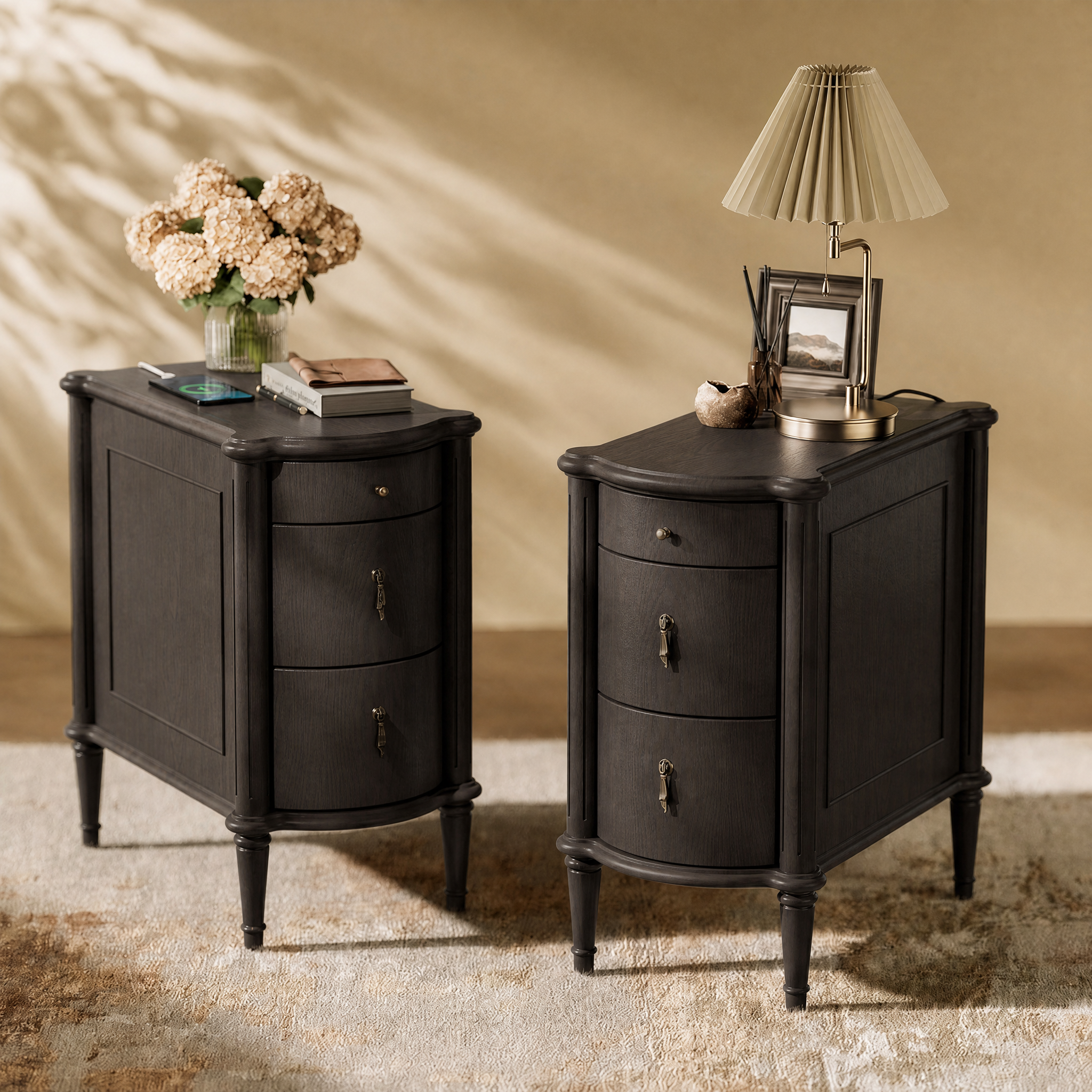 Curved Front Vintage Bedside Table