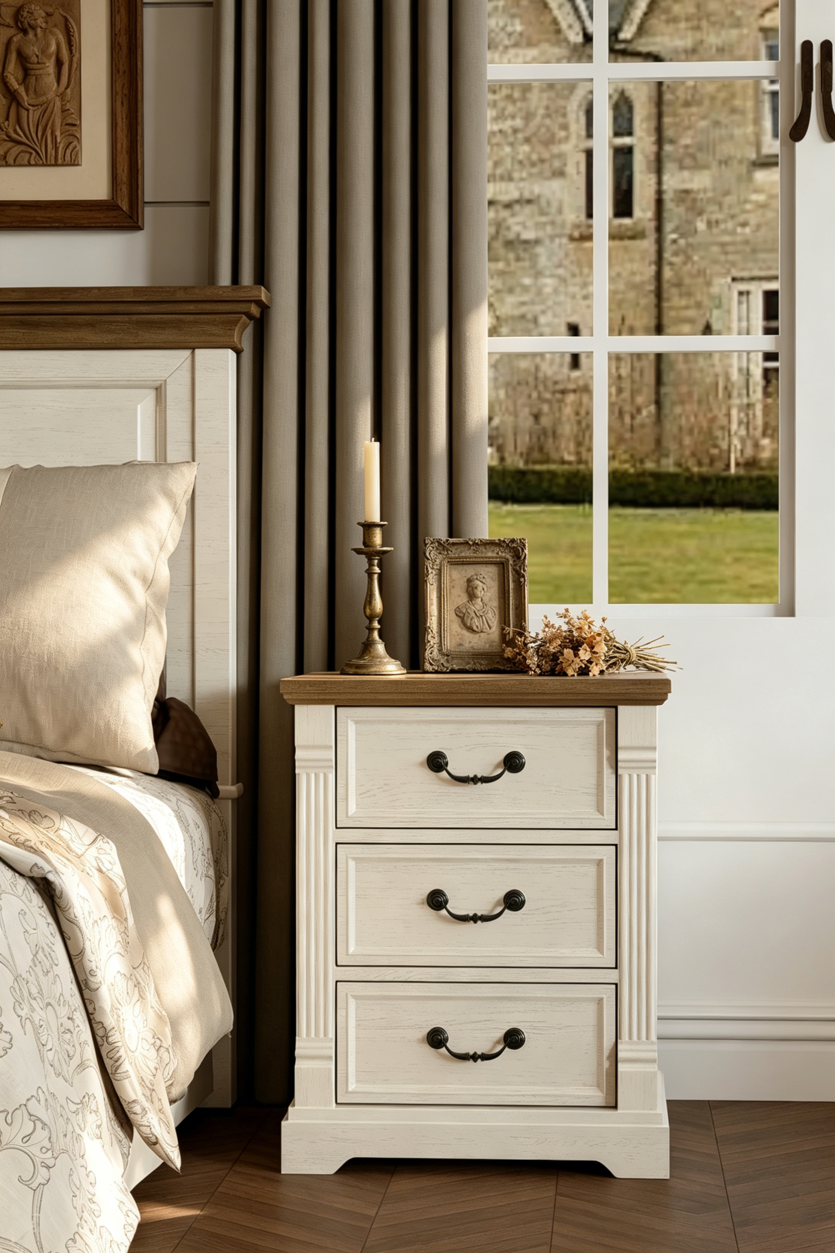 Farmhouse 3-Drawer Nightstand with Solid Wood Top - Versatile Bedroom Storage Cabinet