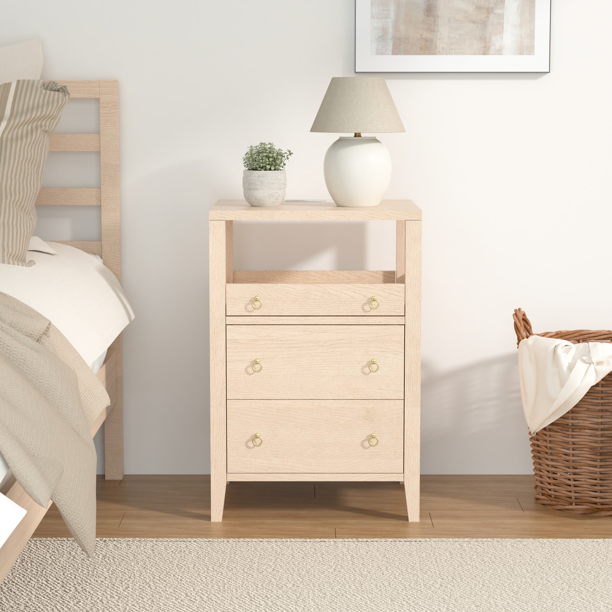 Modern Farmhouse Nightstand with a Pull-Out Shelf and CPAP-Friendly Design