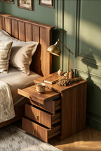 Modern Fluted 4-Drawer Wooden Nightstand | Vintage Style Storage Cabinet for Bedroom, Solid Wood Veneer