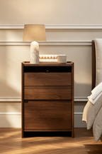 Wooden three-drawer bedside table