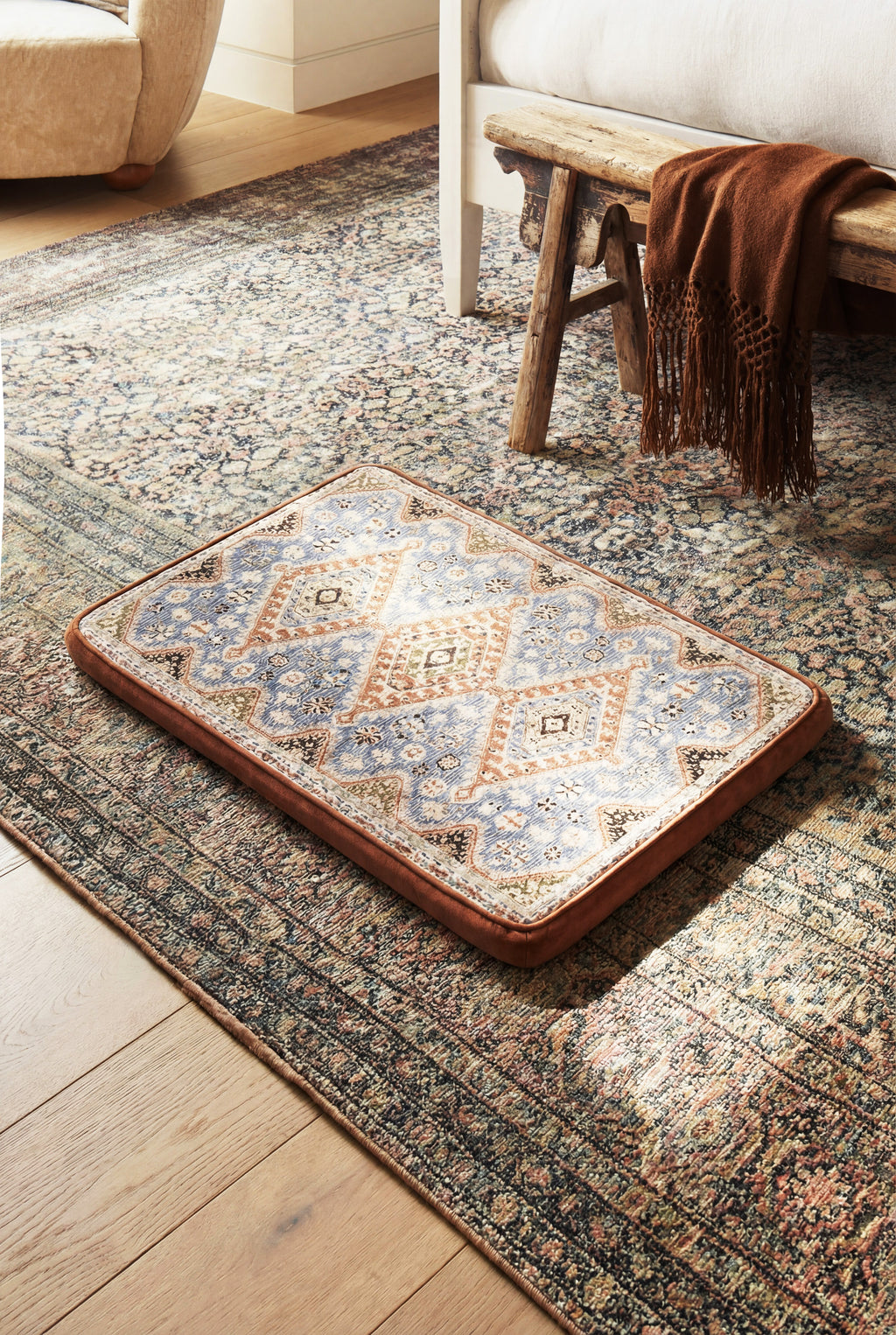 Large Dog Bed - Classic Oriental & Persian Boho Vintage, Washable Cover, Crate & Home Use