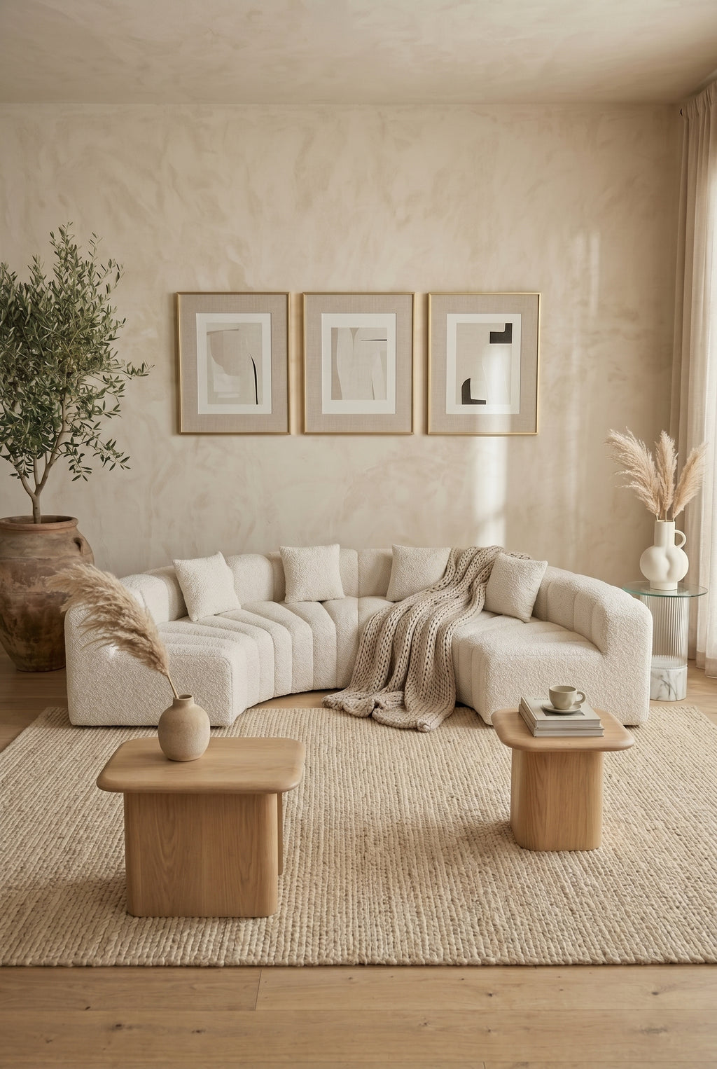 Modular Bouclé Boneless Sectional Sofa | Soft Curved Cloud Couch with Compression Foam