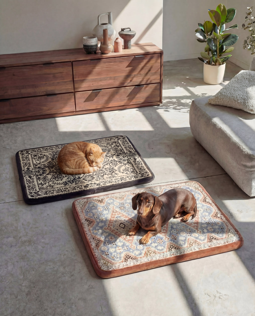 Large Dog Bed - Classic Oriental & Persian Boho Vintage, Washable Cover, Crate & Home Use