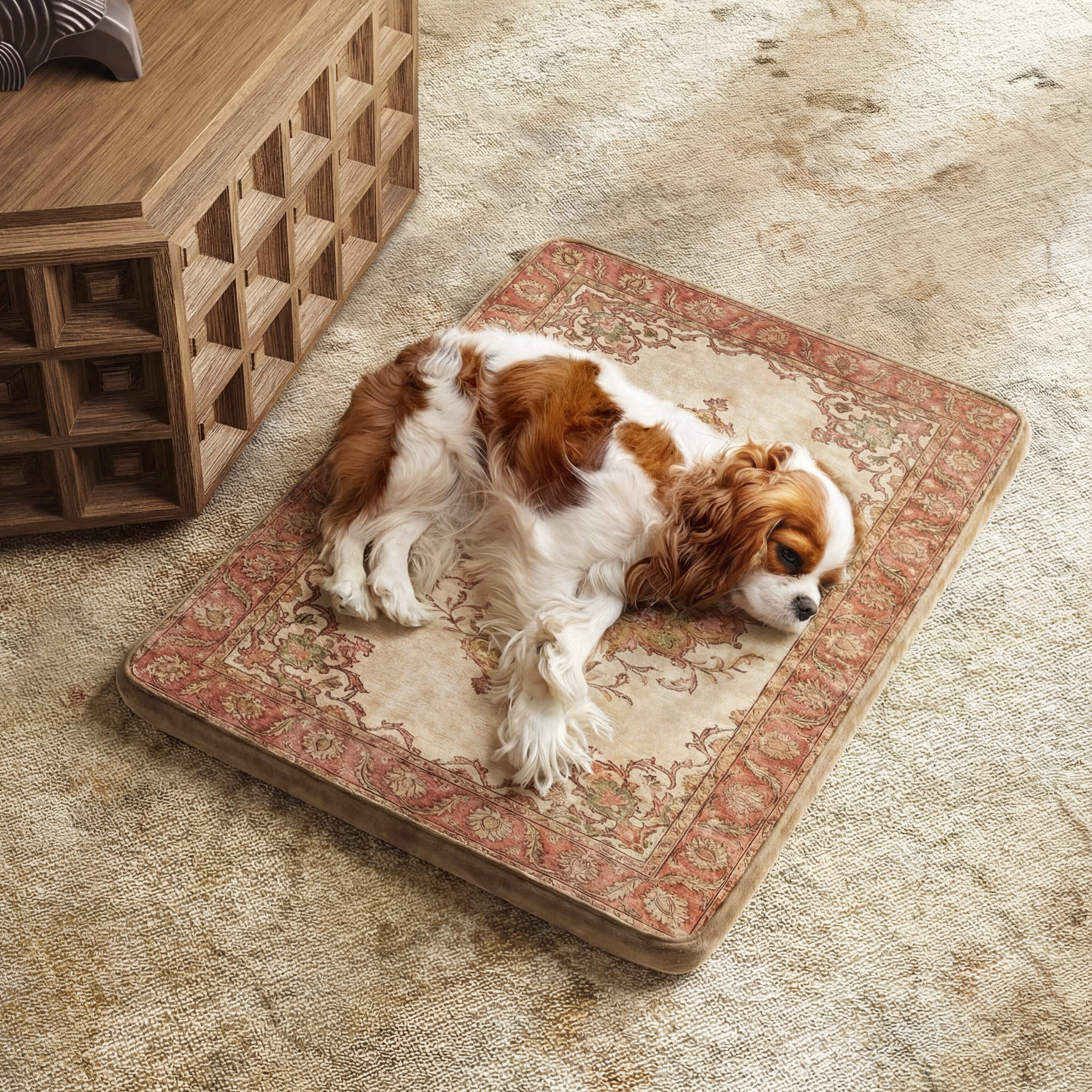Large Dog Bed - Persian Boho Vintage, Washable Cover, Crate & Home Use