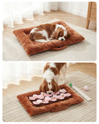 KSIIA 2-in-1 Snuffle Dog Bed – Washable Plush Crate Mat with Removable Foraging Top