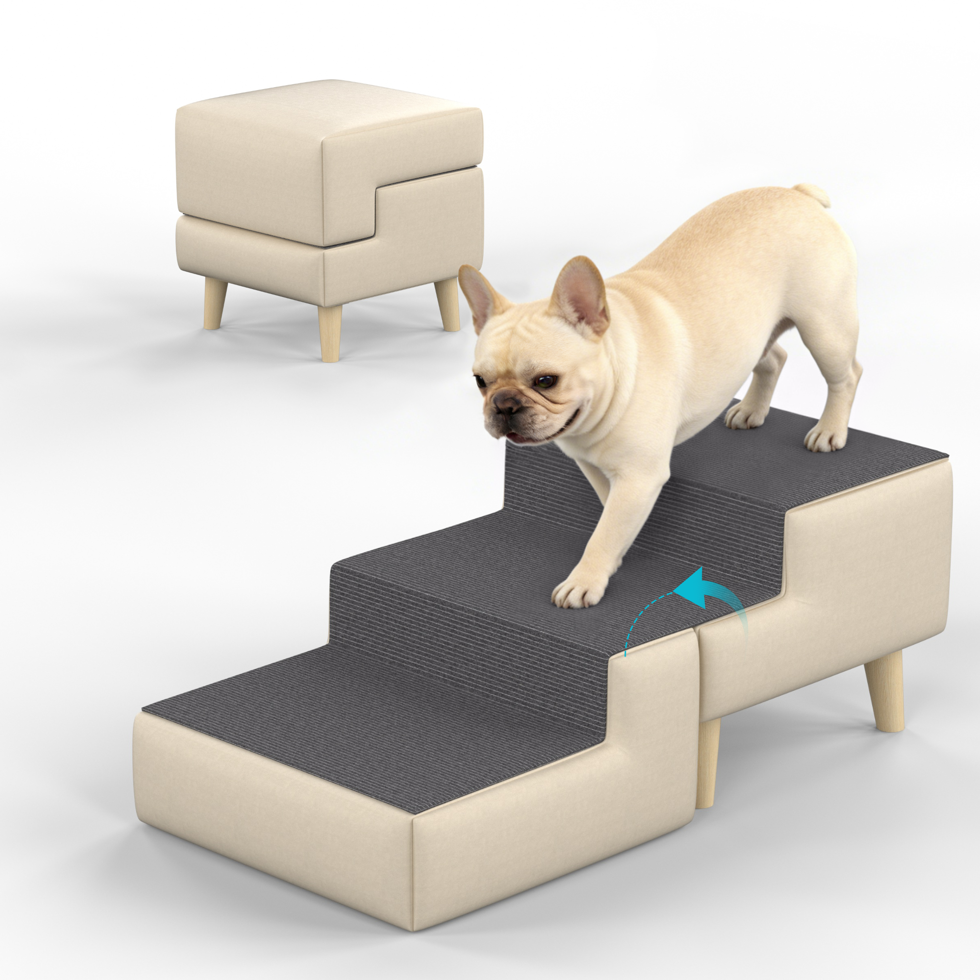 2-in-1 Foldable Dog Stairs for Couch and Bed , Multi-Functional Dog Stairs for Small Dogs, Wooden  Pet Steps Convert to Furniture Ottoman
