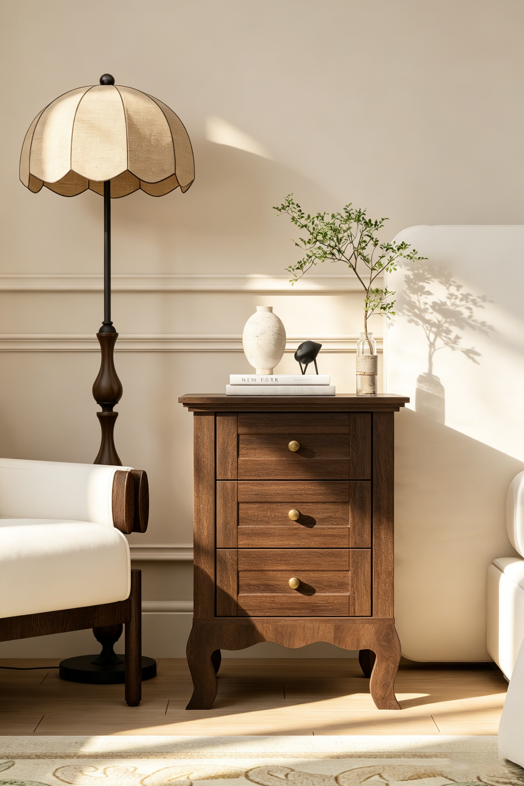 Curved Leg Vintage Bedside Table