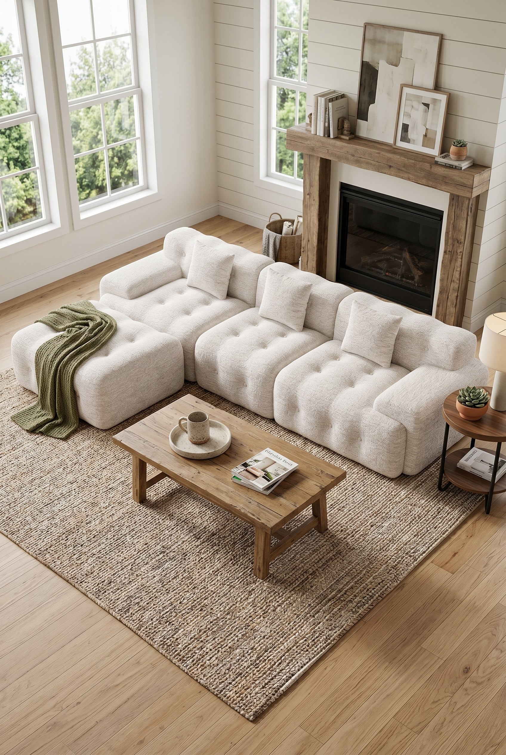110'' Modular L-Shape Boneless Sectional Sofa | Tufted Cloud Couch with Compression Foam